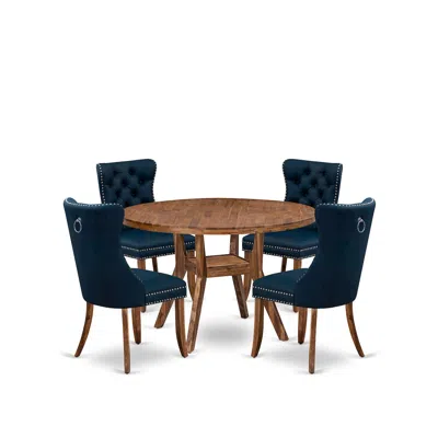 Luxe By East West Furniture 5-piece Mid Century Kitchen Set In Navy Blue Color