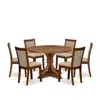 Luxe By East West Furniture 7-pc Dining Room Set Of A Pedestal Dining Table, 6 Light Tan Parson Chairs