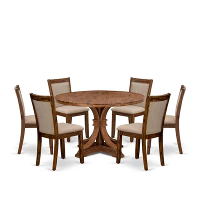 Luxe By East West Furniture 7-pc Dining Room Set Of A Pedestal Dining Table, 6 Light Tan Parson Chairs