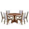 Luxe By East West Furniture 7-pc Dining Room Set Of A Pedestal Kitchen Table, 6 Grey Fabric Dinner Chairs