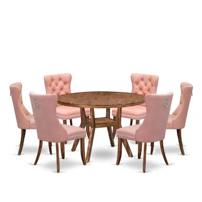 Luxe By East West Furniture 7-pc Dining Room Table Set Include A Modern Table And 6 Beige Red Parson Chairs