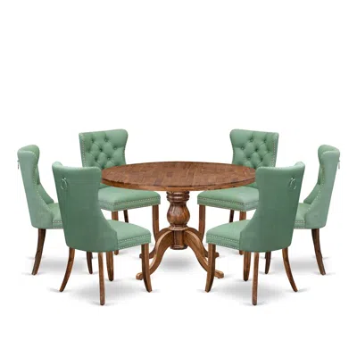 Luxe By East West Furniture 7-pc Dining Set Contain A Mid Century Table, 6 Willow Green Upholstered Chairs