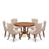 Luxe By East West Furniture 7-pc Dining Set Of A Pedestal Dinner Table, 6 Light Tan Fabric Parson Chairs