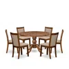Luxe By East West Furniture 7-pc Dining Set Of A Pedestal Round Table, 6 Light Tan Fabric Dining Chairs