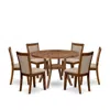 Luxe By East West Furniture 7-pc Kitchen Set Of A Pedestal Breakfast Table, 6 Light Tan Fabric Padded Chairs