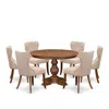 Luxe By East West Furniture 7-pc Kitchen Set Of A Pedestal Dining Table, 6 Light Tan Fabric Kitchen Chairs
