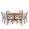 Luxe By East West Furniture 7-pc Kitchen Set Of A Pedestal Round Table, 6 Grey Linen Fabric Chairs