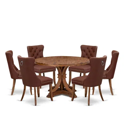Luxe By East West Furniture 7-pc Kitchen Table Set Consist A Mid Century Dining Table And 6 Burgundy Chairs