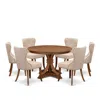 Luxe By East West Furniture 7-pc Kitchen Table Set Of A Pedestal Dining Table, 6 Light Tan Fabric Chairs