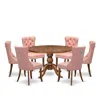 Luxe By East West Furniture 7-pc Mid Century Dining Set Contain A Table And 6 Beige Red Upholstered Chairs