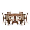Luxe By East West Furniture 7-pc Mid-century Dining Set Of A Pedestal Table, 6 Light Tan Kitchen Chairs