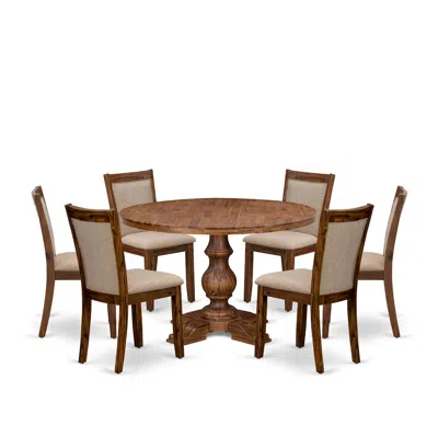 Luxe By East West Furniture 7-pc Mid-century Dining Set Of A Pedestal Table, 6 Light Tan Kitchen Chairs