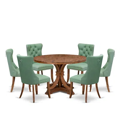 Luxe By East West Furniture 7-pc Mid Century Set Consist A Dining Table, 6 Willow Green Upholstered Chairs