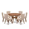 Luxe By East West Furniture 7-pc Modern Dining Set A Pedestal Kitchen Table, 6 Light Tan Linen Fabric Chairs