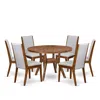 Luxe By East West Furniture 7-pc Modern Dining Set Of A Pedestal Dinner Table, 6 Grey Fabric Dinner Chairs