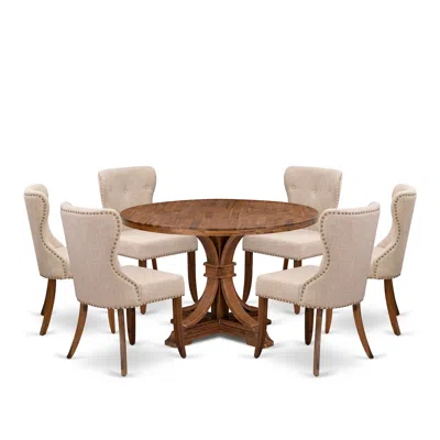Luxe By East West Furniture 7 Piece Dinette Set Includes 48" Round Table In Light Tan Color