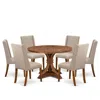Luxe By East West Furniture 7-piece Dining Room Set A Dinning Table, 6 Light Tan Linen Fabric Dining Chairs