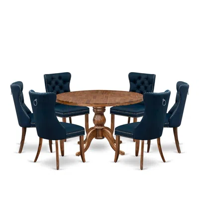 Luxe By East West Furniture 7-piece Dining Set In Navy Blue Color