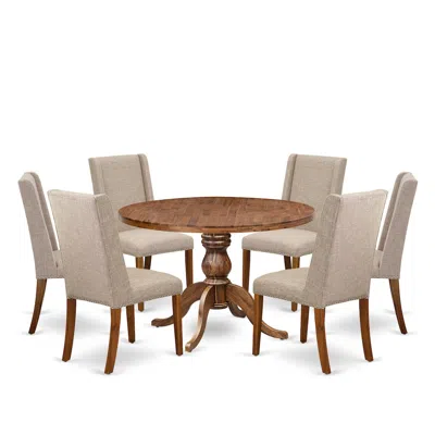 Luxe By East West Furniture 7-piece Dining Table Set A Kitchen Table, 6 Light Tan Fabric Dining Room Chairs