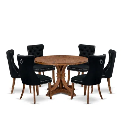 Luxe By East West Furniture 7-piece Kitchen Dining Table Set In Black Color