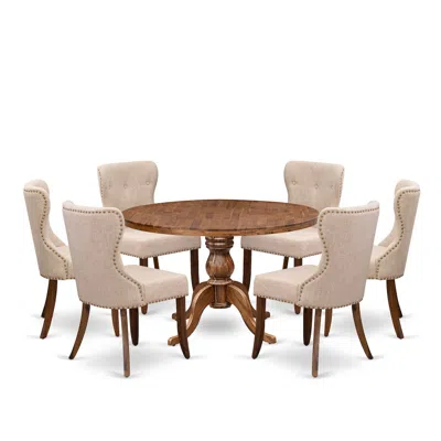 Luxe By East West Furniture 7 Piece Kitchen Table Set Contains 48" Round Table In Light Tan Color