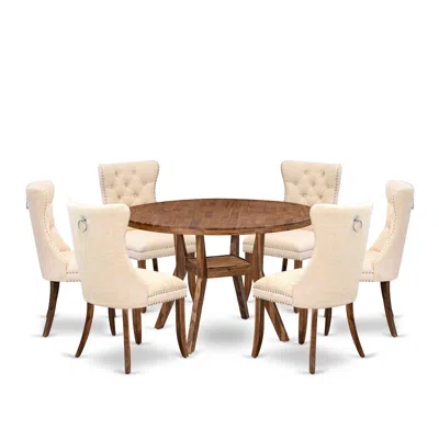 Luxe By East West Furniture 7-piece Kitchen Table Set In Light Beige Color