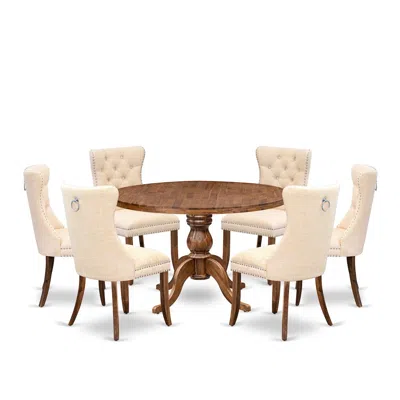 Luxe By East West Furniture 7-piece Kitchen Table Set In Light Beige Color