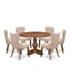 Luxe By East West Furniture 7 Piece Kitchen Table Set Includes 48" Round Table In Light Tan Color