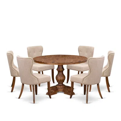 Luxe By East West Furniture 7 Piece Kitchen Table Set Includes 48" Round Table In Light Tan Color