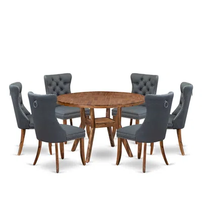Luxe By East West Furniture 7-piece Mid-century Dining Table Set Of A Dining Table, 6 Platinum Gray Chairs