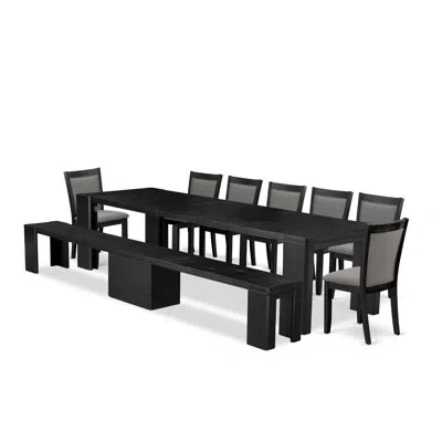 Luxe By East West Furniture Dining Room Table Set A Xtenczar Table With Wooden Benches And Linen Fabric Dining Chair In Dark Gotham Gray