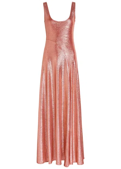 Luxe De Valentina Bella Como Metallic Jersey Gown In Pink
