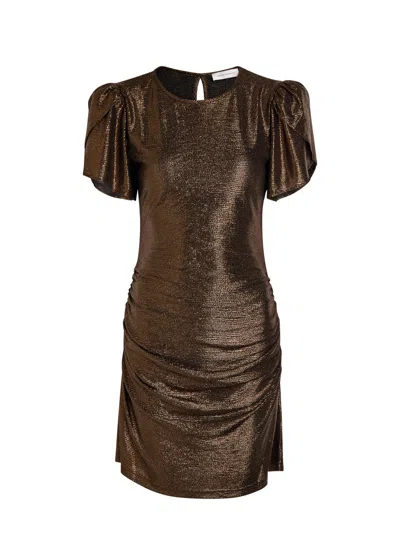 Luxe De Valentina Como Metallic Jersey Mini Dress In Brown
