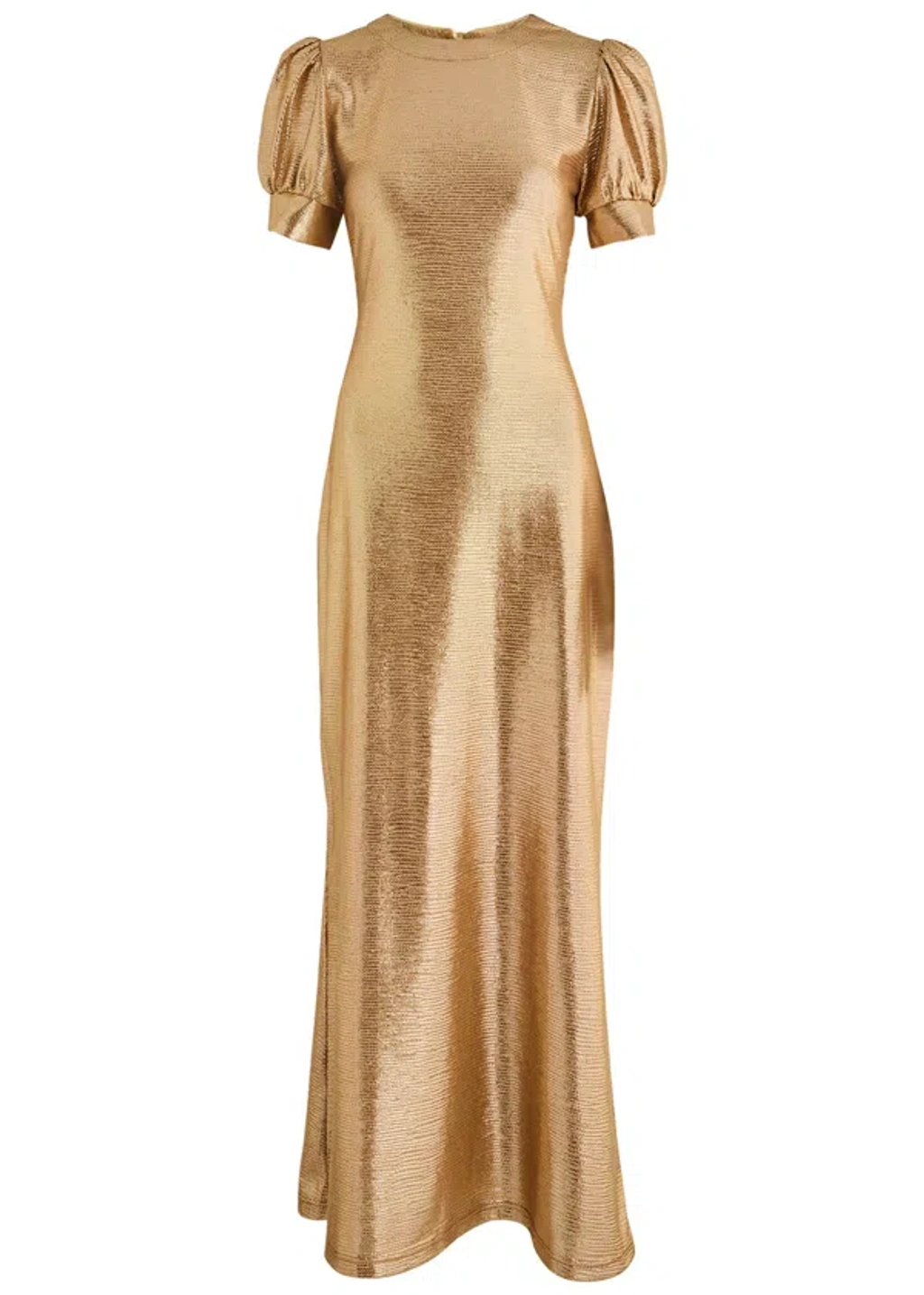 Luxe De Valentina Como Metallic-voile Maxi Dress In Gold | ModeSens