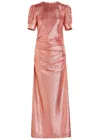 Luxe De Valentina Como Ruched Metallic Jersey Gown In Pink