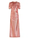 Luxe De Valentina Como Ruched Metallic Jersey Gown In Pink
