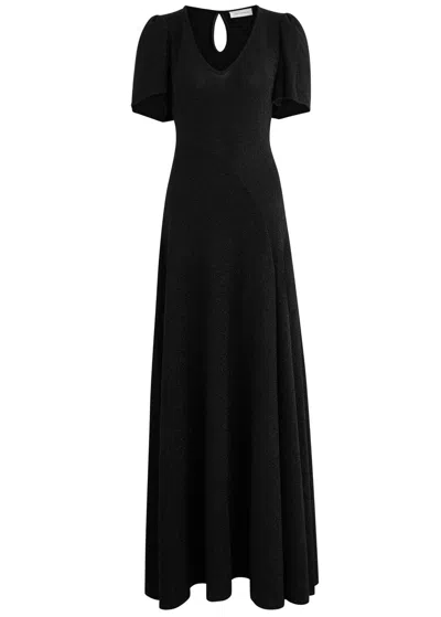 Luxe De Valentina Fluted Como Lamé Maxi Dress In Black