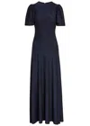 Luxe De Valentina Fluted Como Metallic Jersey Gown In Blue