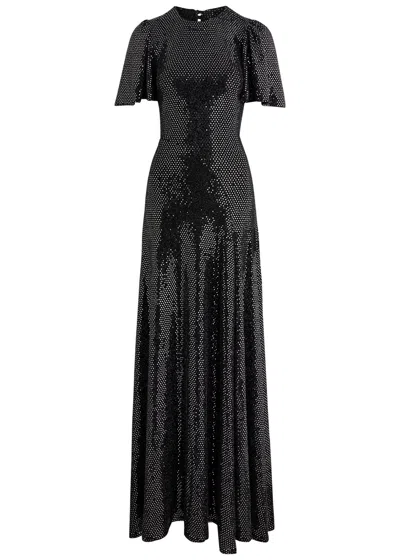 Luxe De Valentina Fluted Como Sequin-embellished Maxi Dress In Black And Silver