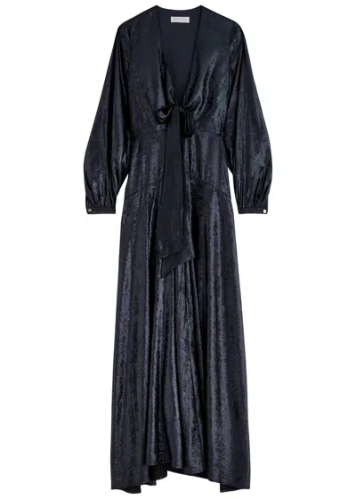 Luxe De Valentina Fontana Metallic Maxi Dress In Navy