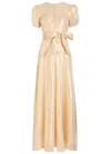 Luxe De Valentina Isabella Metallic Silk Maxi Dress In Neutral