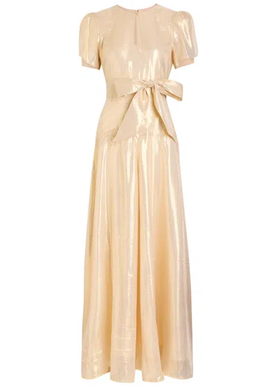 Luxe De Valentina Isabella Metallic Silk Maxi Dress In Gold