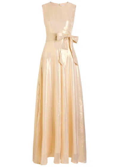 Luxe De Valentina Luna Metallic Silk Maxi Dress In Gold