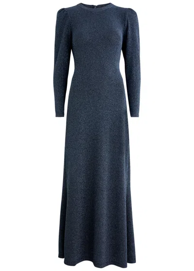 Luxe De Valentina Venetian Lamé Maxi Dress In Blue