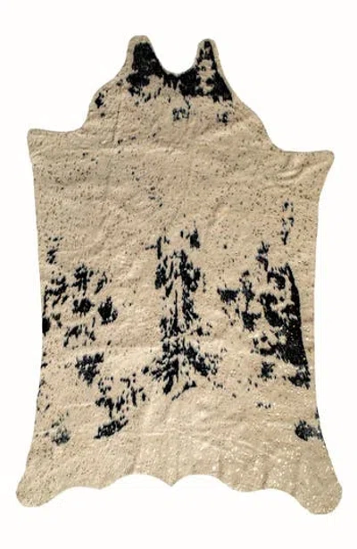 Luxe Faux Cowhide Rug In Salty Off-white/black Gold