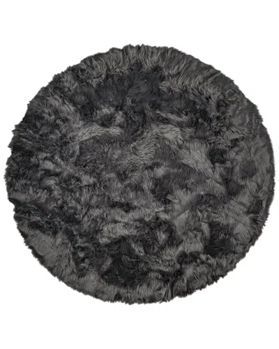 Luxe Faux Fur Arlington Machine Washable Round Faux Fur Rug In Grey