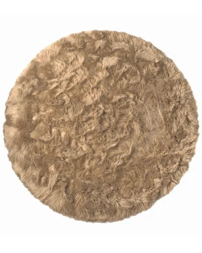 Luxe Faux Fur Arlington Machine Washable Round Faux Fur Rug In Tan