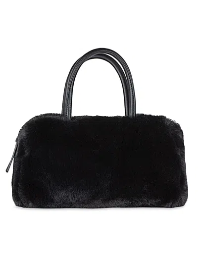 Luxe Faux Fur Faux Fur Bowling Bag In Black