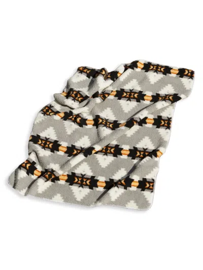 Luxe Faux Fur Luxe Faux Shearling Fleece Throw In Aztec Print Grey
