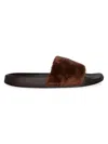 Luxe Faux Fur Men's Faux Sheepskin Fur Slides In Brown